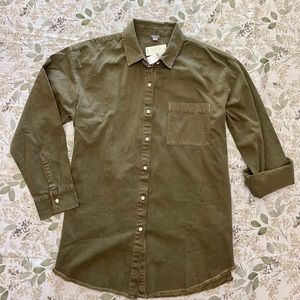 Aerie Cotton Dyed Button-up with Frayed Hem Detail